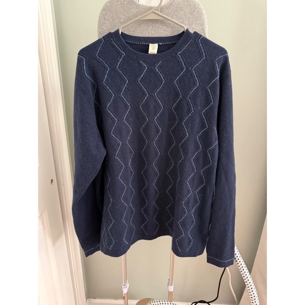 Kinross Mens 100% Cashmere Sweater Navy Argyle Quiet Luxury Old Money Size XL